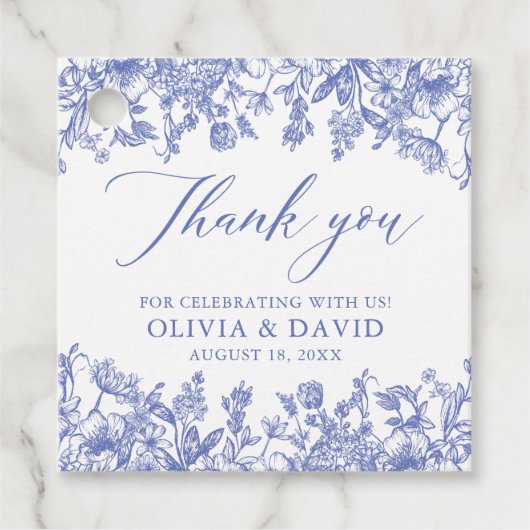 Elegant Victoriaans Blauw Bloemen Bruiloft Bedankjes Labels (Voorkant)