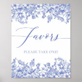 Elegant  Victoriaans Blauw Bloemen Favorieten teke Poster (Voorkant)