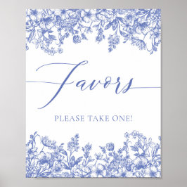 Elegant  Victoriaans Blauw Bloemen Favorieten teke Poster