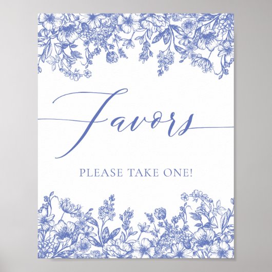 Elegant  Victoriaans Blauw Bloemen Favorieten teke Poster (Voorkant)