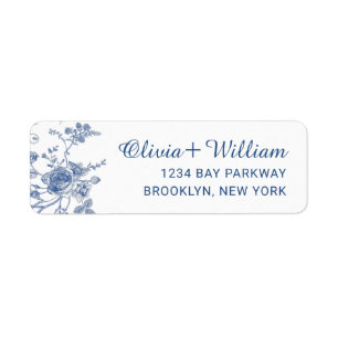 Elegant Victoriaans Blauw Bloemen Retouradres Etiket
