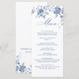 Elegant Victoriaans Blauw Bloemen Trouwdiner Menu