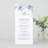 Elegant Victoriaans Blauw Bloemen Trouwdiner Menu (Staand voorkant)
