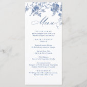 Elegant Victoriaans Blauw Bloemen Trouwdiner Menu (Voorkant)