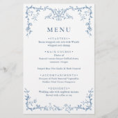 Elegant Victoriaans  Blauw Bloemen Trouwmenu (Voorkant)