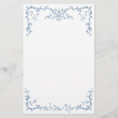 Elegant Victoriaans  Blauw Bloemen Trouwmenu (Achterkant)