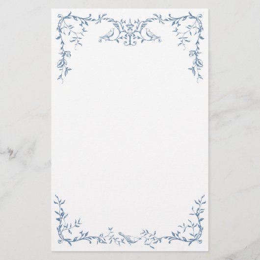 Elegant Victoriaans  Blauw Bloemen Trouwmenu (Achterkant)