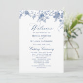 Elegant Victoriaans Blauw Bloemen Trouwprogramma Programmakaart (Staand voorkant)