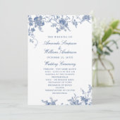 Elegant Victoriaans Blauw Bloemen Trouwprogramma Programmakaart (Staand voorkant)