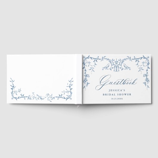 Elegant Victoriaans  Blauw Bloemen Vrijgezellenfee Gastenboek (Volledig)