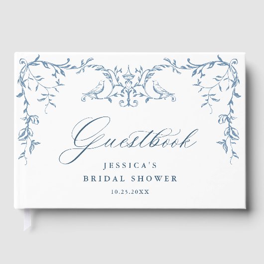 Elegant Victoriaans  Blauw Bloemen Vrijgezellenfee Gastenboek (Voorkant)