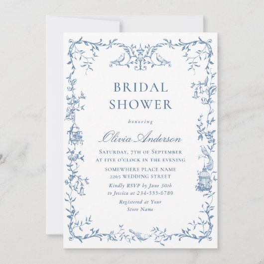 Elegant Victoriaans  Blauw Bloemen Vrijgezellenfee Kaart (Voorkant)