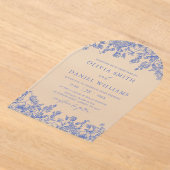 Elegant Victoriaans Blauw Bloemen Wildbloem Bruilo Acryl Uitnodigingen (Laagn)