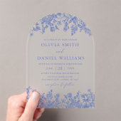 Elegant Victoriaans Blauw Bloemen Wildbloem Bruilo Acryl Uitnodigingen (Insitu (Draagbaar))