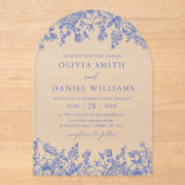 Elegant Victoriaans Blauw Bloemen Wildbloem Bruilo Acryl Uitnodigingen (Voorkant)