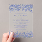 Elegant Victoriaans Blauw Bloemen Wildbloem Bruilo Acryl Uitnodigingen (Insitu (Draagbaar))