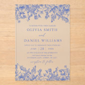 Elegant Victoriaans Blauw Bloemen Wildbloem Bruilo Acryl Uitnodigingen (Voorkant)