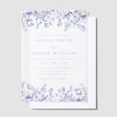 Elegant Victoriaans Blauw Bloemen Wildbloem Bruilo Vellum Uitnodigingen (Offset)