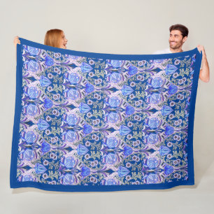 Elegant  Victoriaans Blauw Bloempatroon Fleece Deken