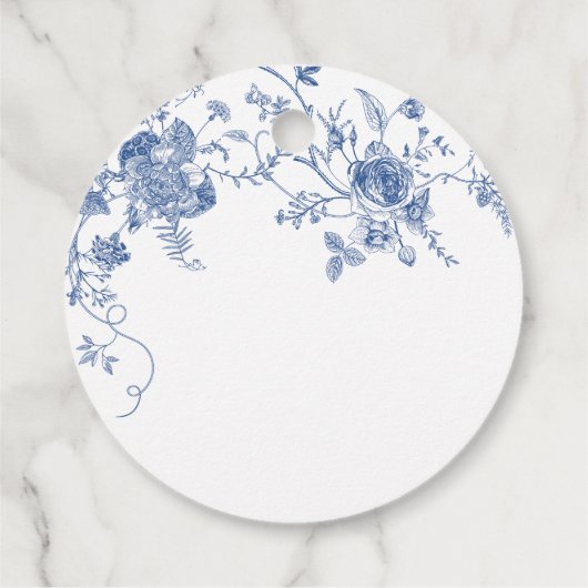 Elegant Victoriaans Blauw Frans Floral Vrijgezelle Bedankjes Labels (Achterkant)