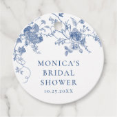 Elegant Victoriaans Blauw Frans Floral Vrijgezelle Bedankjes Labels (Voorkant)