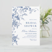 Elegant Victoriaans Blauw Frans Floral VRIJGEZELLE Kaart (Staand voorkant)