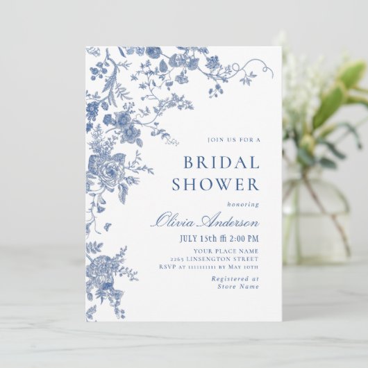 Elegant Victoriaans Blauw Frans Floral VRIJGEZELLE Kaart (Staand voorkant)