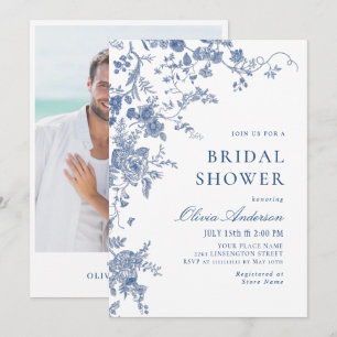 Elegant Victoriaans Blauw Frans Floral VRIJGEZELLE Kaart