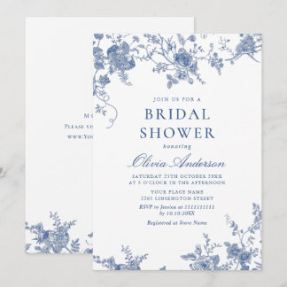 Elegant Victoriaans Blauw Frans Floral VRIJGEZELLE Kaart