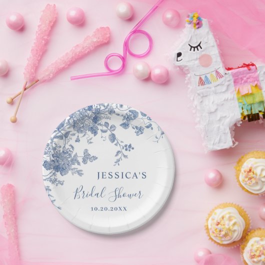 Elegant Victoriaans Blauw Frans Floral Vrijgezelle Papieren Bordje (Feest)