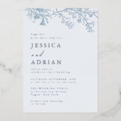 Elegant Victoriaans Blauw Huwelijk Zilver Folie Uitnodiging (Voorkant)