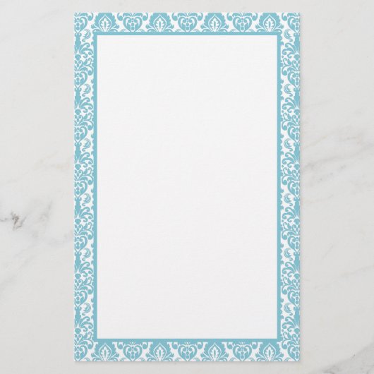 Elegant Victoriaans blauw vlak Damask Patroonkader Briefpapier (Voorkant)