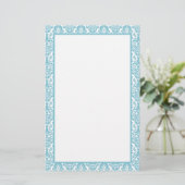 Elegant Victoriaans blauw vlak Damask Patroonkader Briefpapier (Staand voorkant)