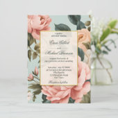 Elegant Victoriaans blush perzik floral Kaart (Staand voorkant)