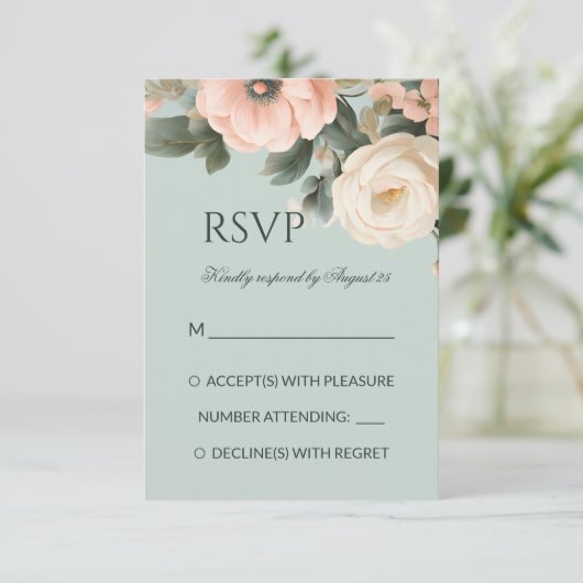Elegant  Victoriaans blush perzik floral RSVP Kaartje (Staand voorkant)