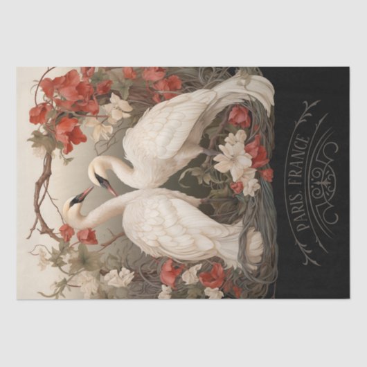 Elegant Victoriaans Boho Romantisch Zwanen Tissuepapier (Voorkant)