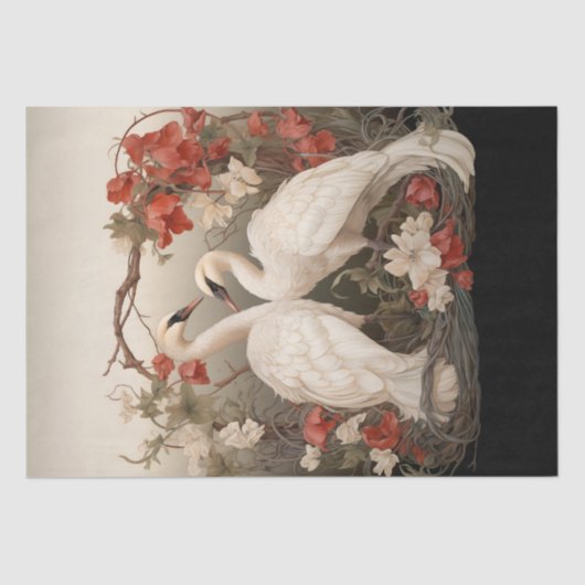 Elegant Victoriaans Boho Romantisch Zwanen Tissuepapier (Voorkant)