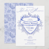 Elegant Victoriaans Crest Blue Vrijgezellenfeest Kaart (Voorkant / Achterkant)