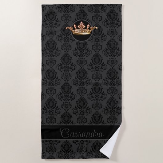 Elegant, , Victoriaans Damask gepersonaliseerd Strandlaken (Voorkant)