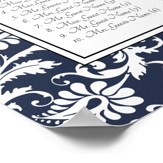 Elegant Victoriaans Damask Wedding Seding Chart Poster (Hoek)