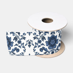 Elegant Victoriaans damast bloempatroon marineblau Satijnen Lint