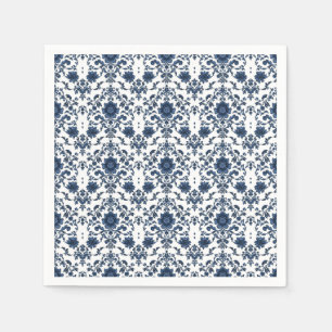 Elegant Victoriaans damast bloempatroon marineblau Servet