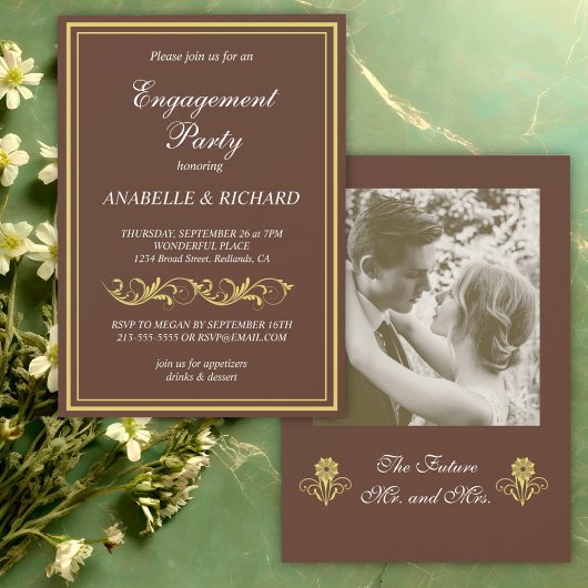 Elegant Victoriaans Engagement Party Kaart