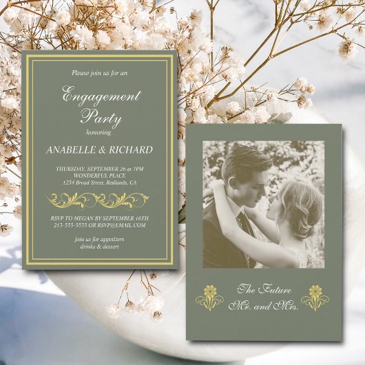 Elegant Victoriaans Engagement Party Kaart