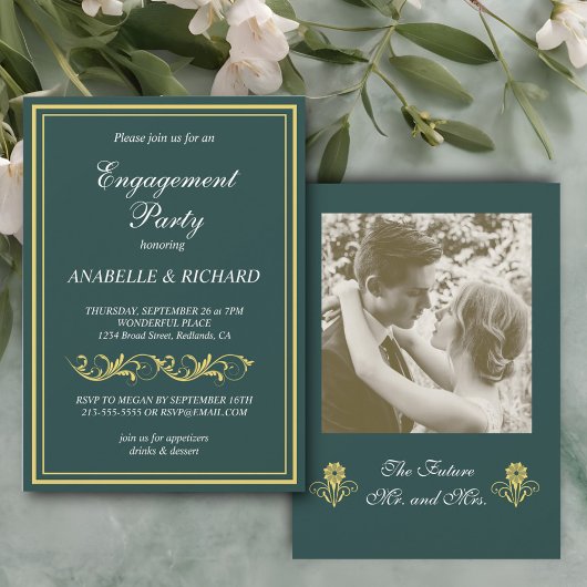 Elegant Victoriaans Engagement Party Kaart