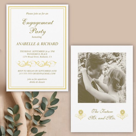 Elegant Victoriaans Engagement Party Kaart