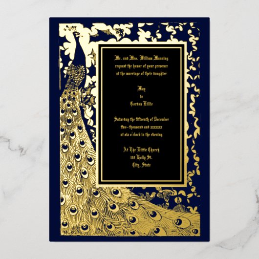 Elegant Victoriaans Era Art Nouveau Peacock Weddin Folie Uitnodiging (Voorkant)