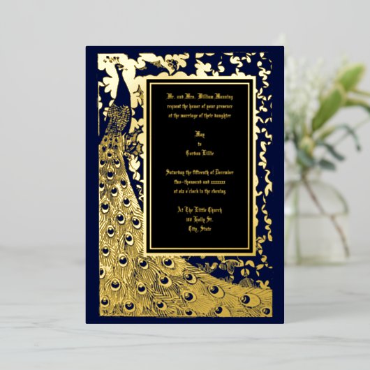 Elegant Victoriaans Era Art Nouveau Peacock Weddin Folie Uitnodiging (Staand Voorkant)