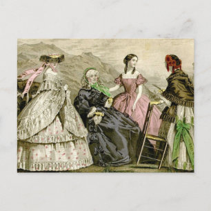 Elegant Victoriaans Era Dames Mode Bord Briefkaart