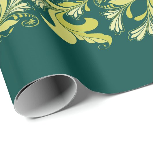 Elegant Victoriaans floreel patroon groen geel Cadeaupapier (Rol Hoek)